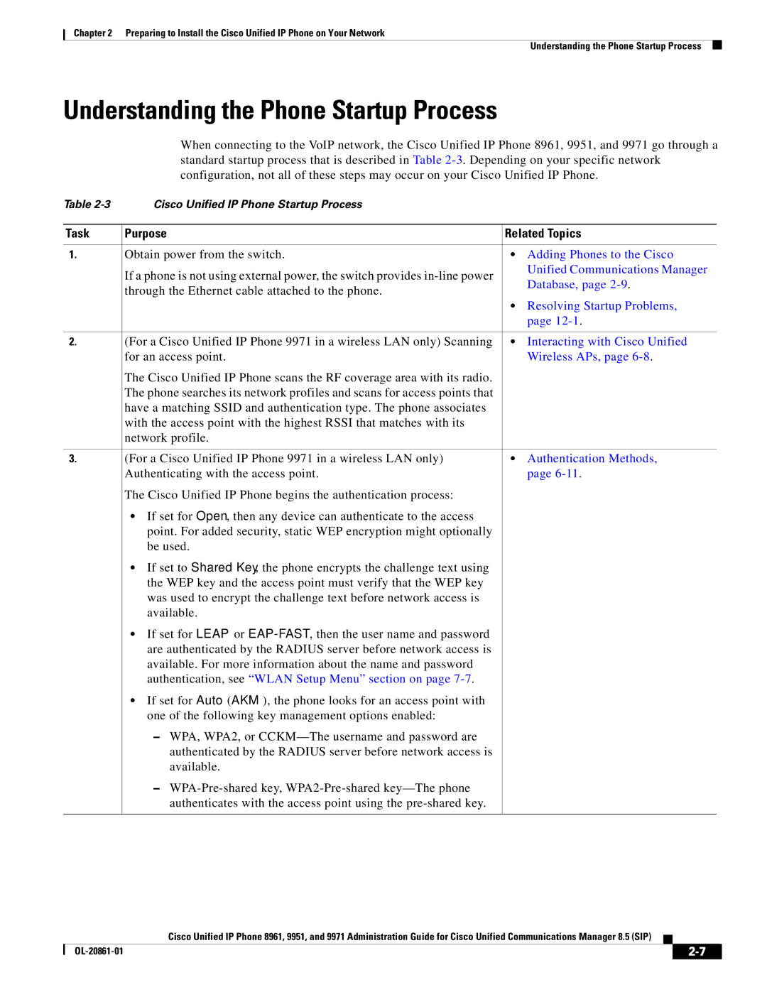 Cisco Systems 8961 manual Understanding the Phone Startup Process, Purpose Related Topics 