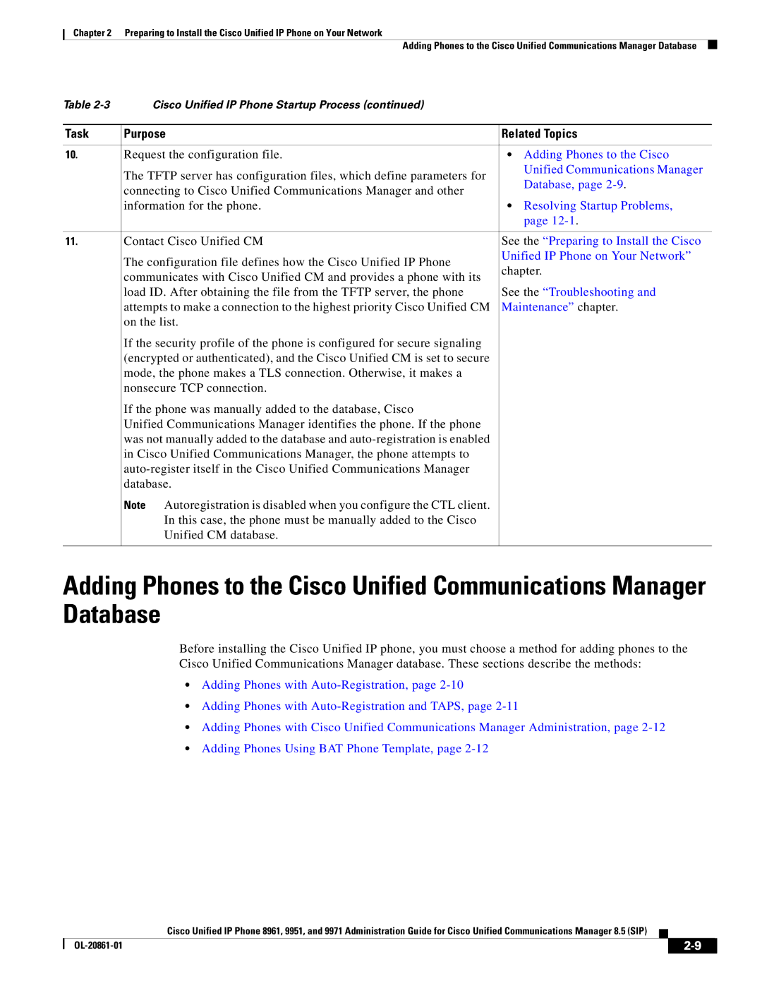 Cisco Systems 8961 manual Task Purpose Related Topics, Request the configuration file, Information for the phone 