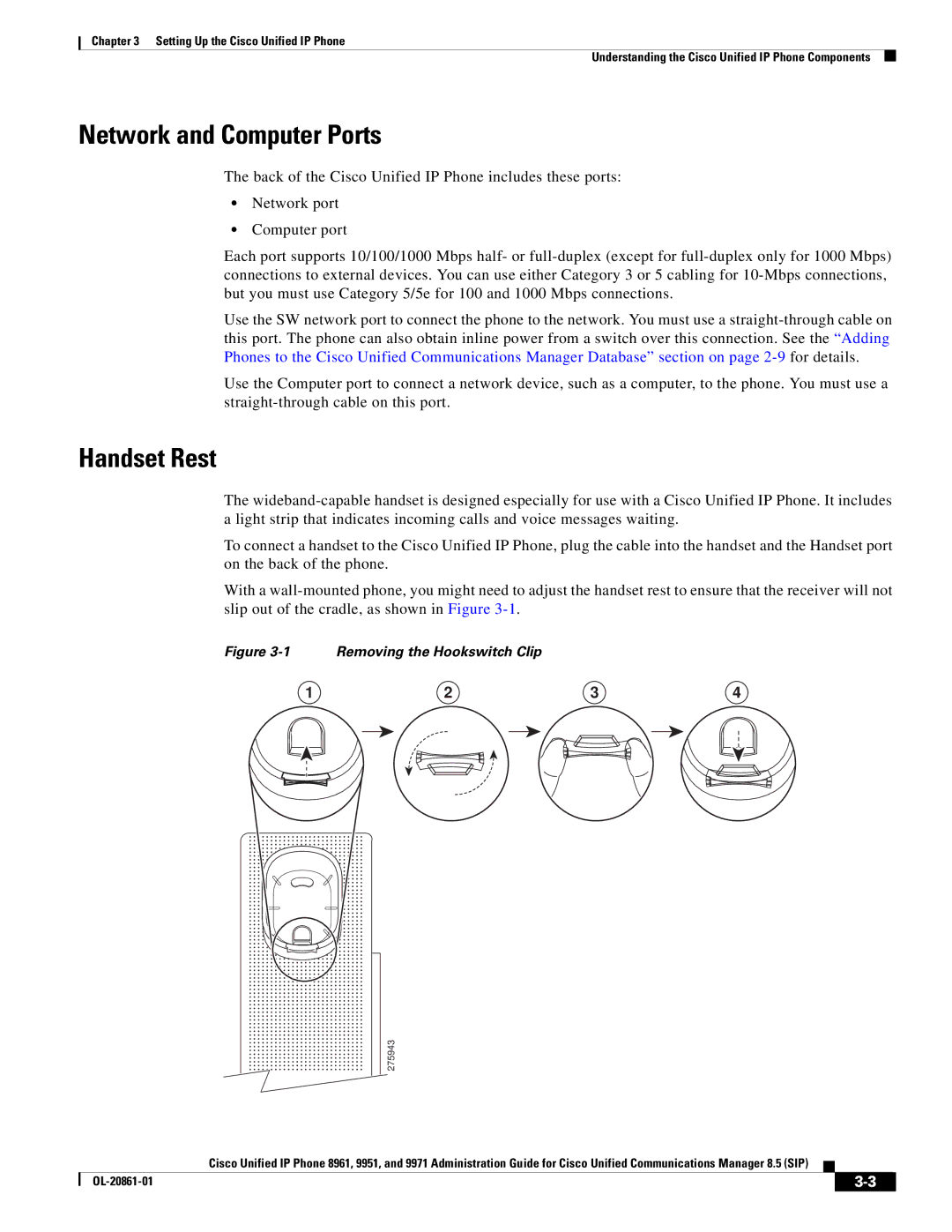 Cisco Systems 8961 manual Network and Computer Ports, Handset Rest 