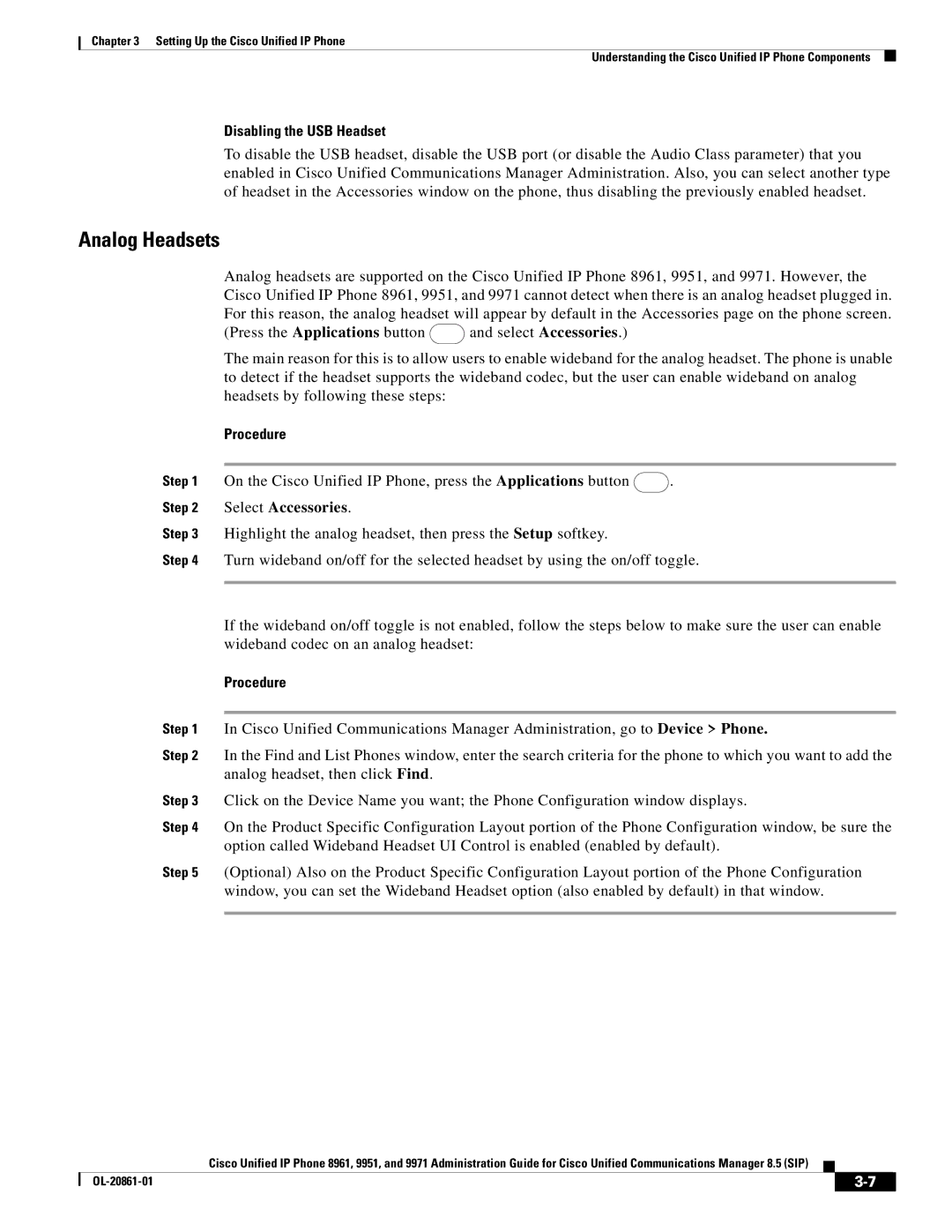 Cisco Systems 8961 manual Disabling the USB Headset, Select Accessories 