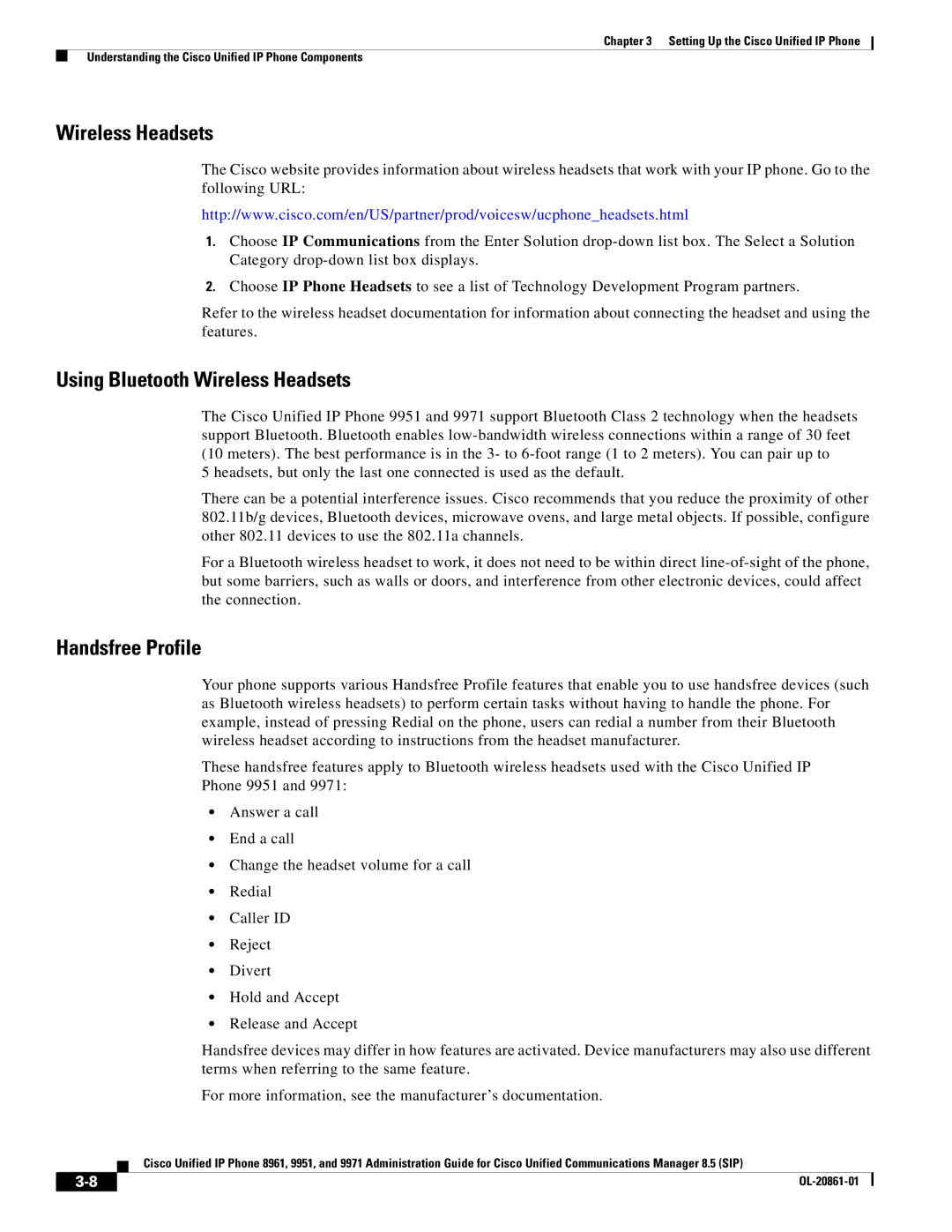 Cisco Systems 8961 manual Wireless Headsets 