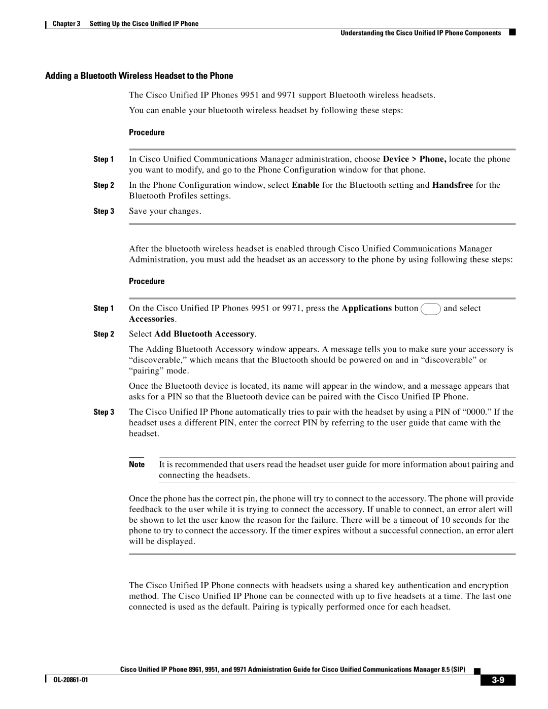 Cisco Systems 8961 manual Adding a Bluetooth Wireless Headset to the Phone, Select Add Bluetooth Accessory 