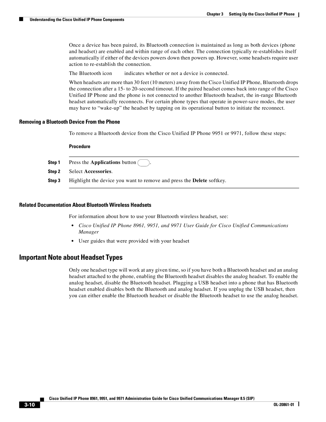 Cisco Systems 8961 manual Press the Applications button, User guides that were provided with your headset 