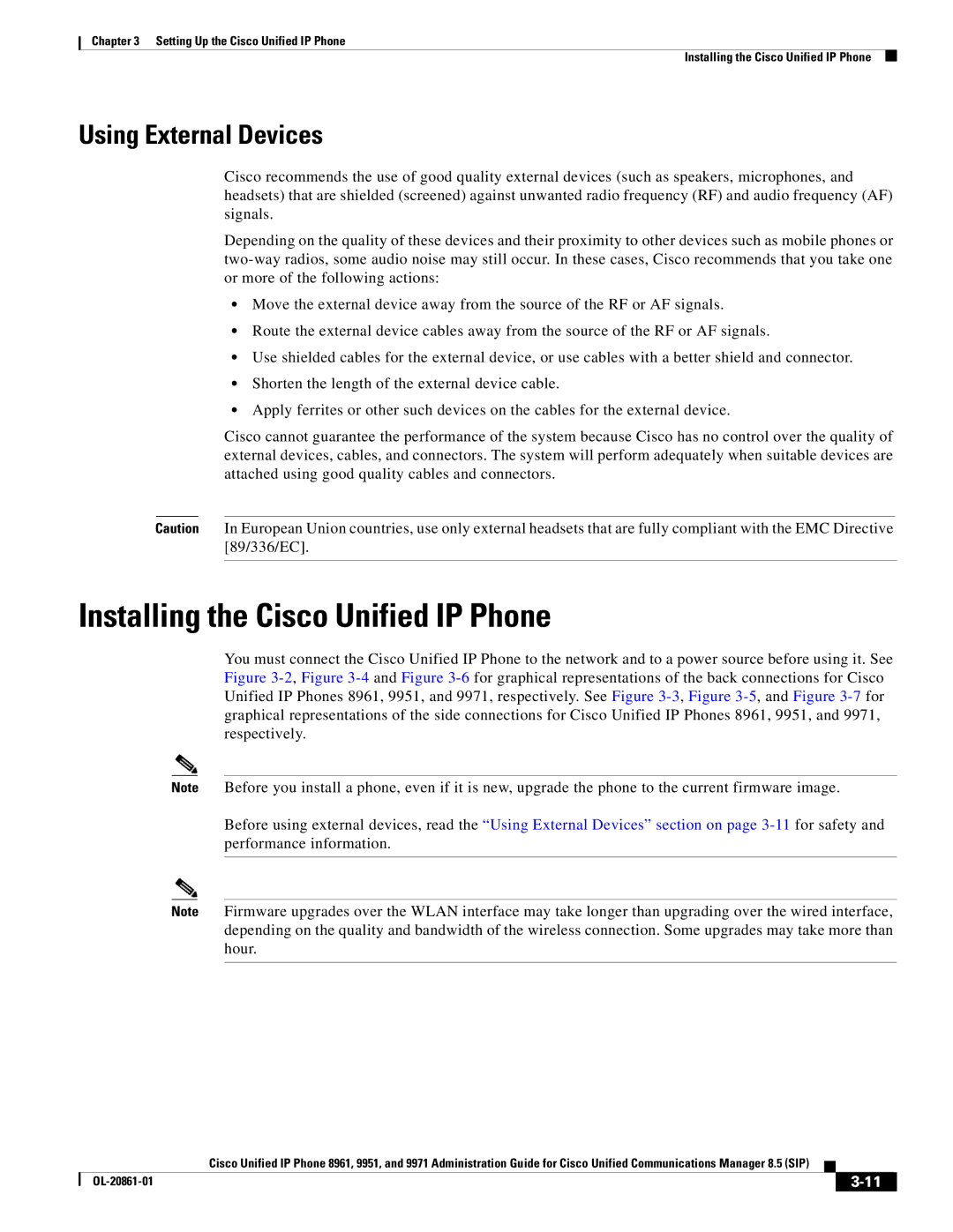 Cisco Systems 8961 manual Installing the Cisco Unified IP Phone, Using External Devices 