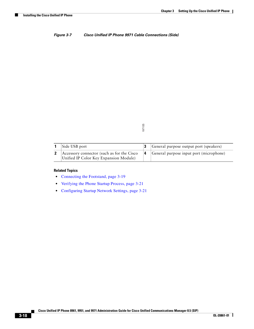 Cisco Systems 8961 manual Cisco Unified IP Phone 9971 Cable Connections Side 