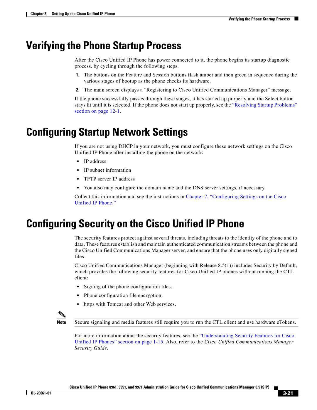 Cisco Systems 8961 manual Verifying the Phone Startup Process, Configuring Startup Network Settings 