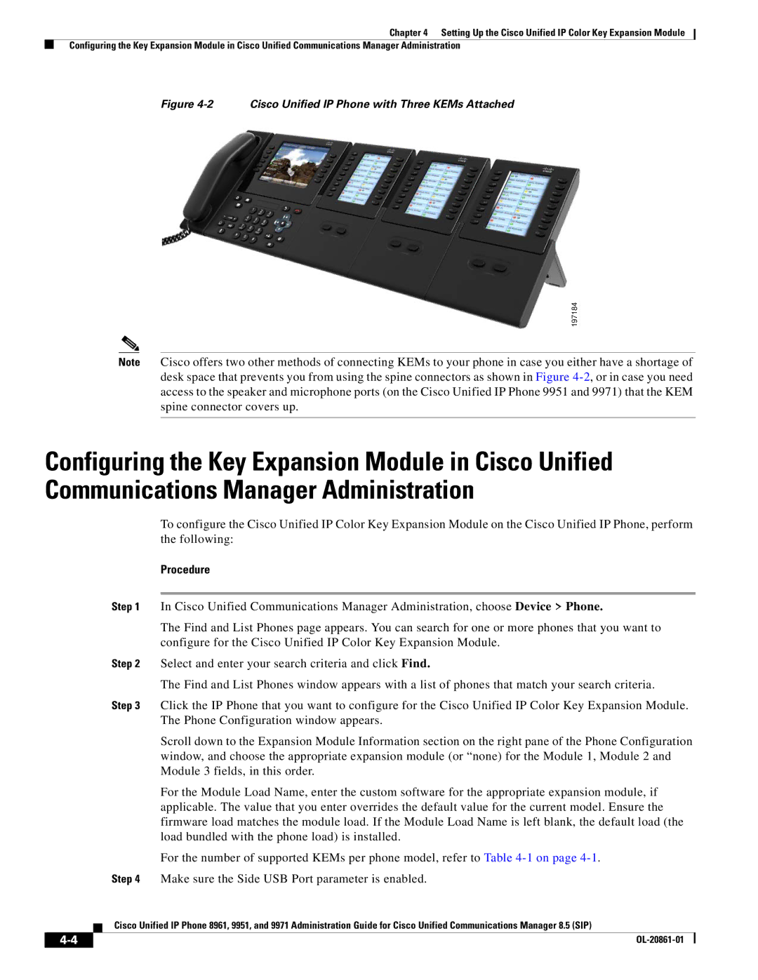 Cisco Systems 8961 manual Cisco Unified IP Phone with Three KEMs Attached 