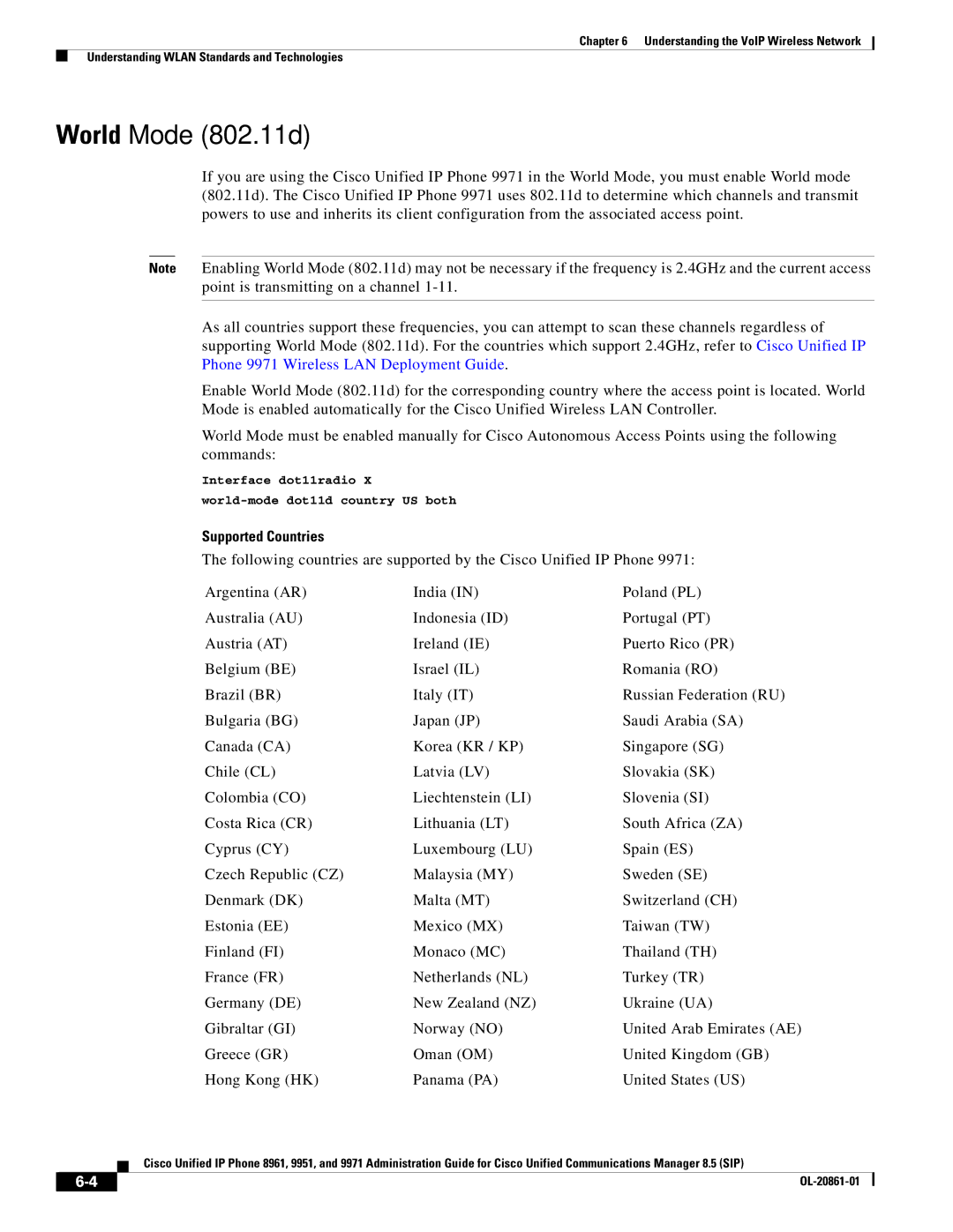 Cisco Systems 8961 manual World Mode 802.11d, Supported Countries 