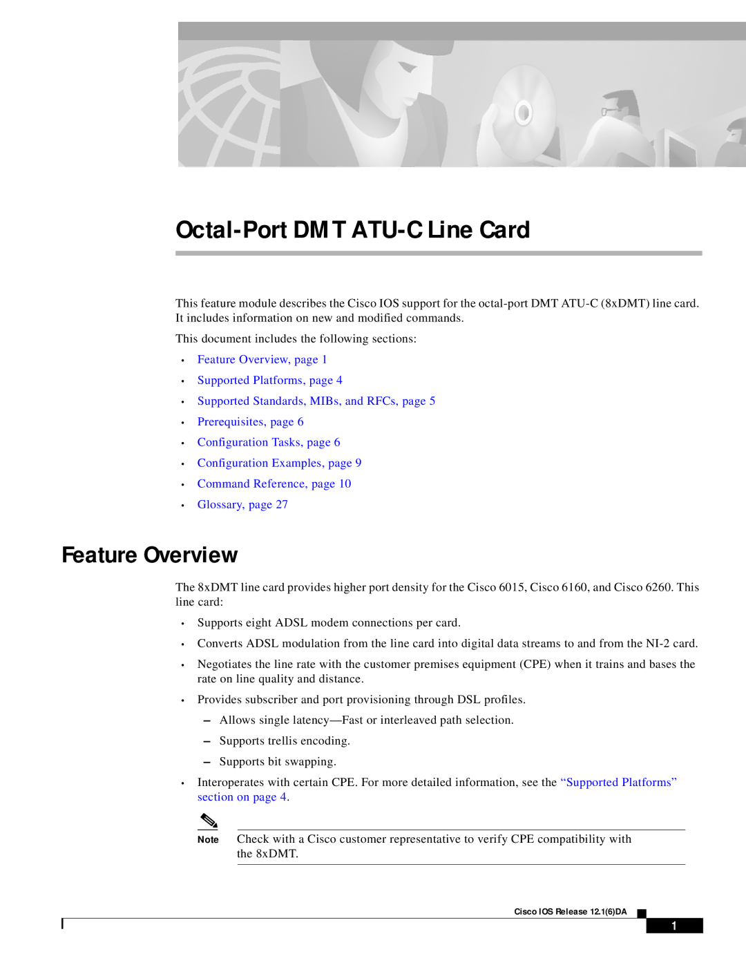 Cisco Systems 8xDMT manual Octal-Port DMT ATU-C Line Card, Feature Overview 