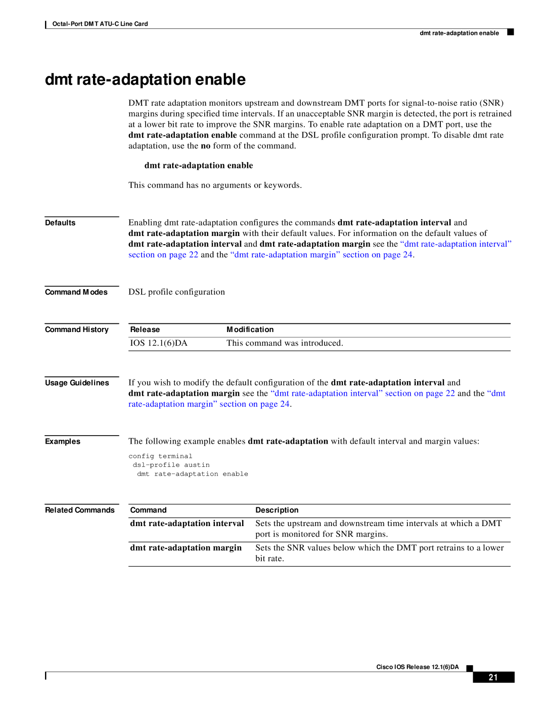 Cisco Systems 8xDMT manual Dmt rate-adaptation enable, Adaptation, use the no form of the command 