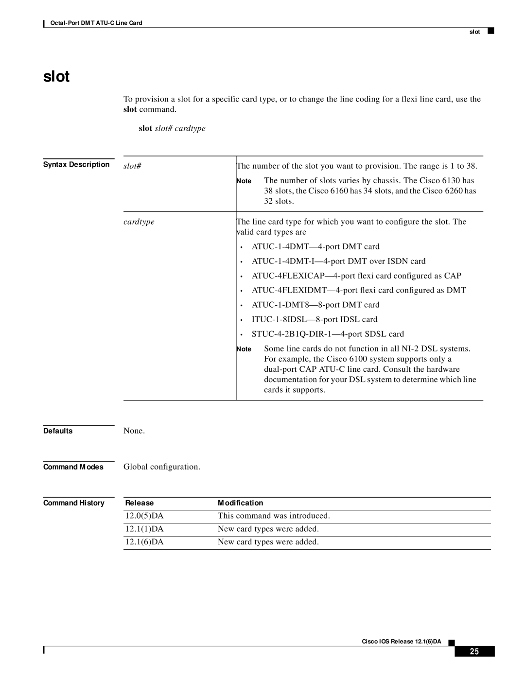 Cisco Systems 8xDMT manual Slot, None Global configuration 