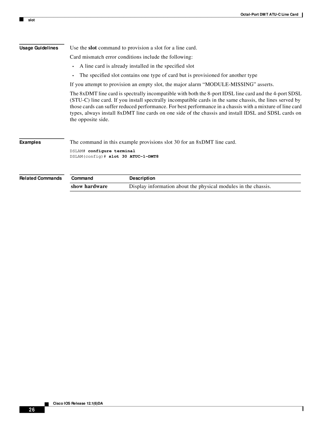 Cisco Systems 8xDMT manual Usage Guidelines Examples, Related Commands Description 