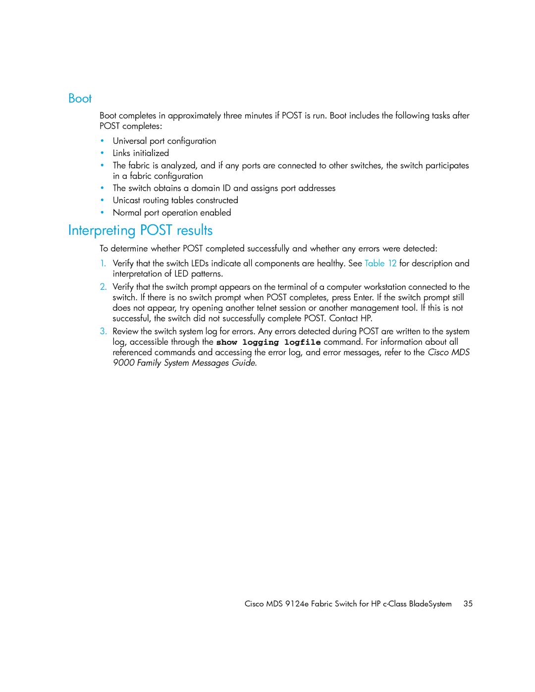 Cisco Systems 9124E manual Interpreting Post results, Boot 