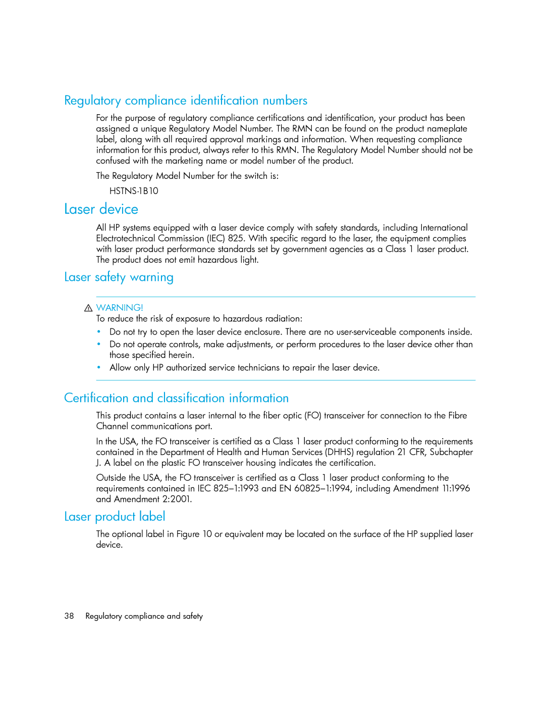 Cisco Systems 9124E Laser device, Regulatory compliance identification numbers, Laser safety warning, Laser product label 