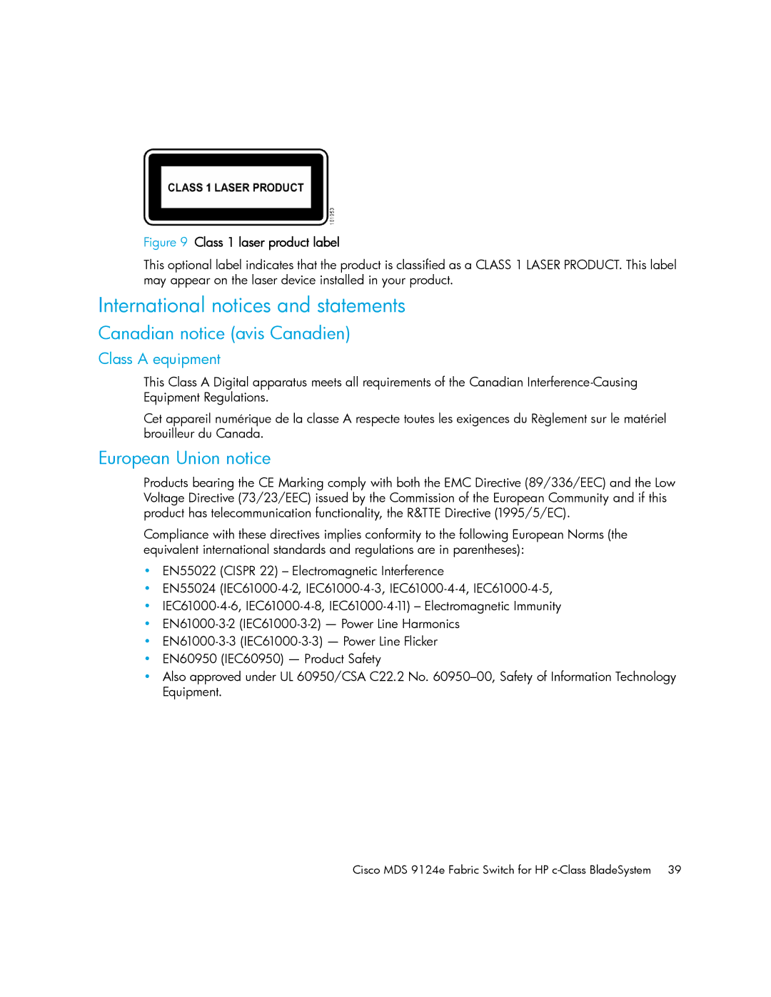 Cisco Systems 9124E manual International notices and statements, Canadian notice avis Canadien, European Union notice 