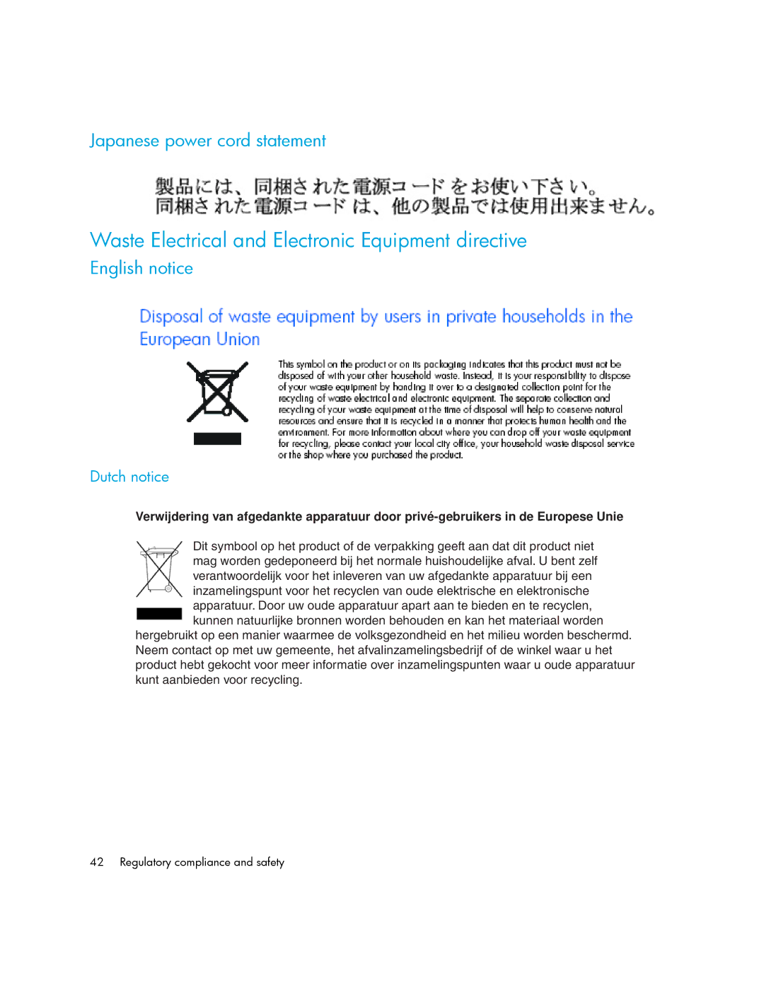 Cisco Systems 9124E Waste Electrical and Electronic Equipment directive, Japanese power cord statement, English notice 