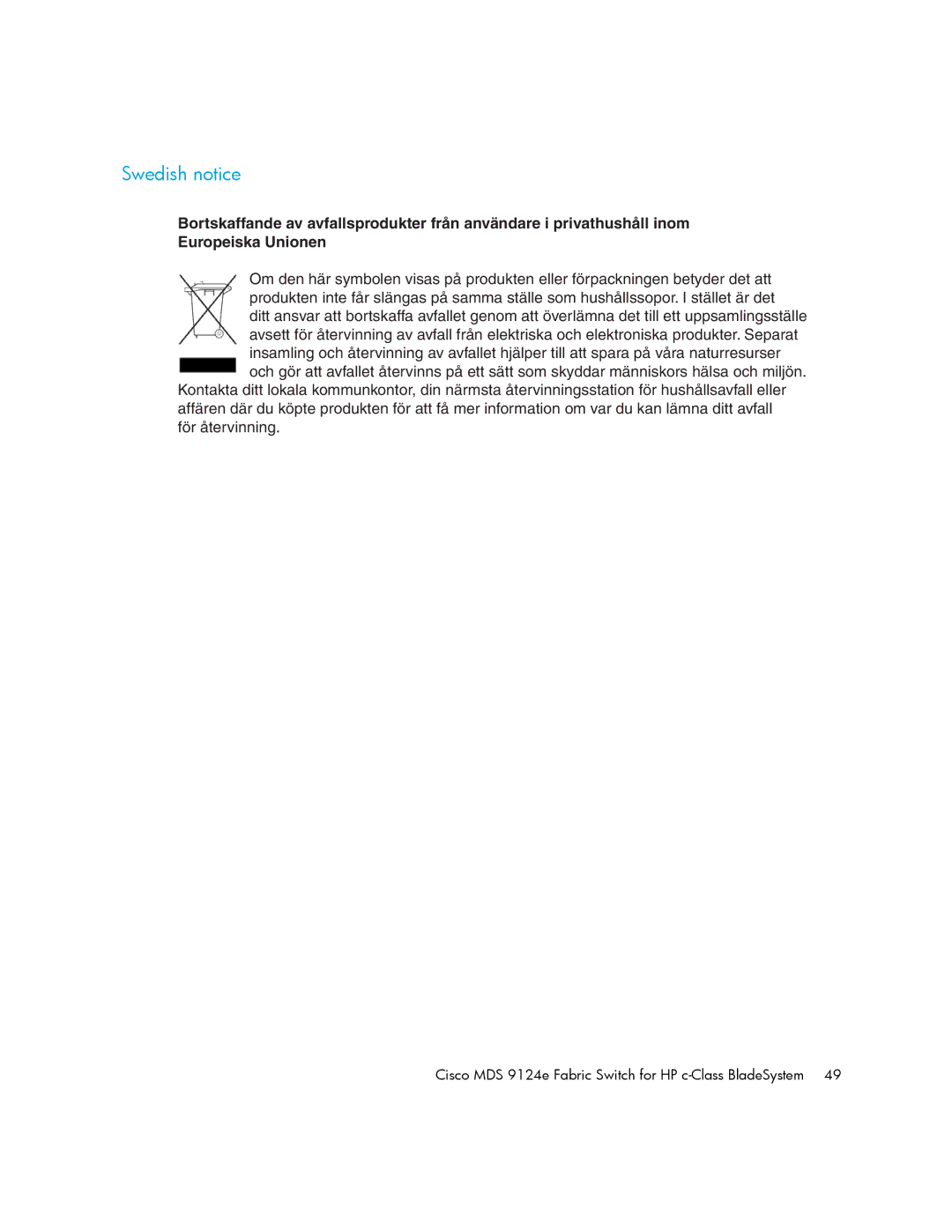 Cisco Systems 9124E manual Swedish notice 