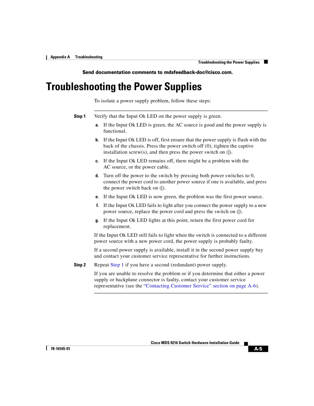 Cisco Systems 9216 manual Troubleshooting the Power Supplies 