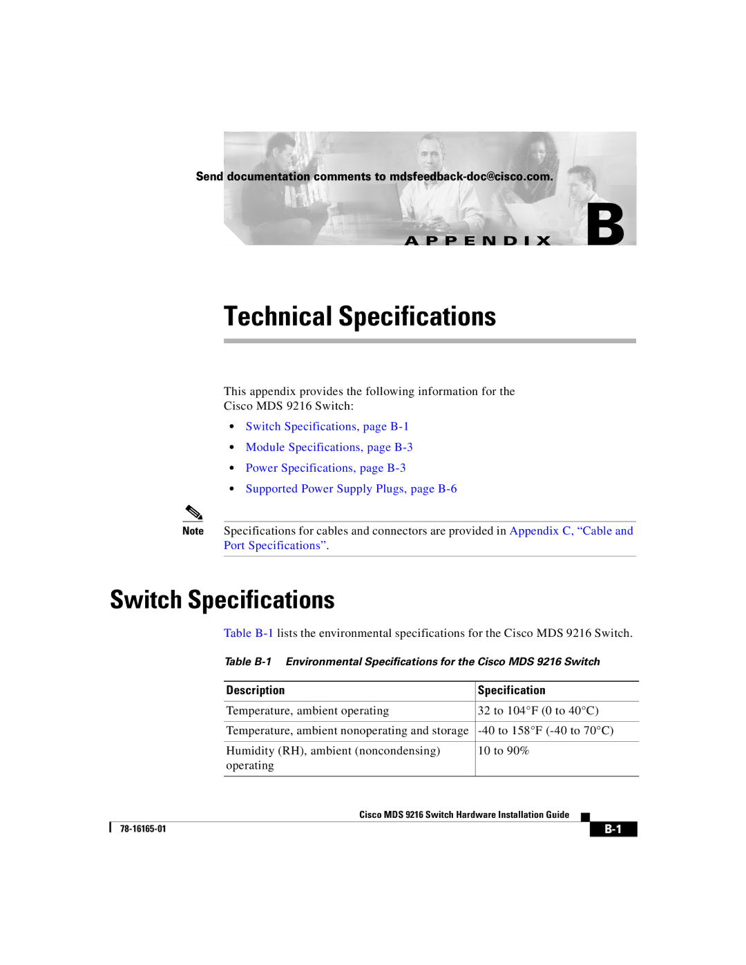 Cisco Systems 9216 manual Switch Specifications, Description Specification 