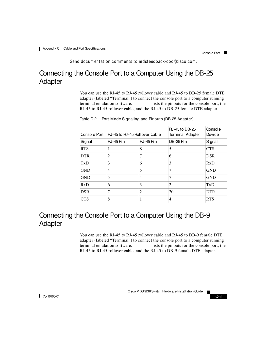 Cisco Systems 9216 manual RJ-45 to DB-25 Console 