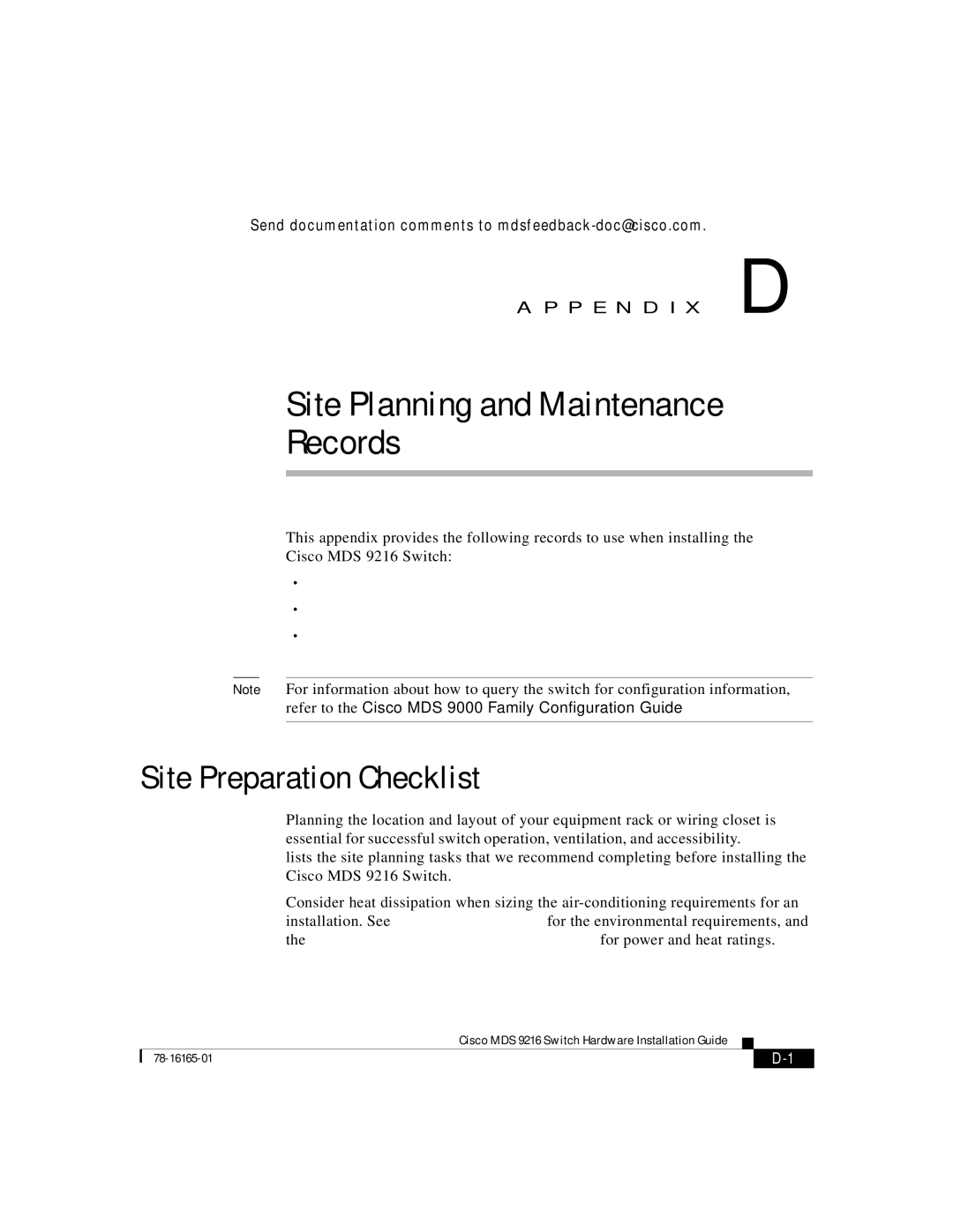 Cisco Systems 9216 manual Site Planning and Maintenance Records, Site Preparation Checklist 