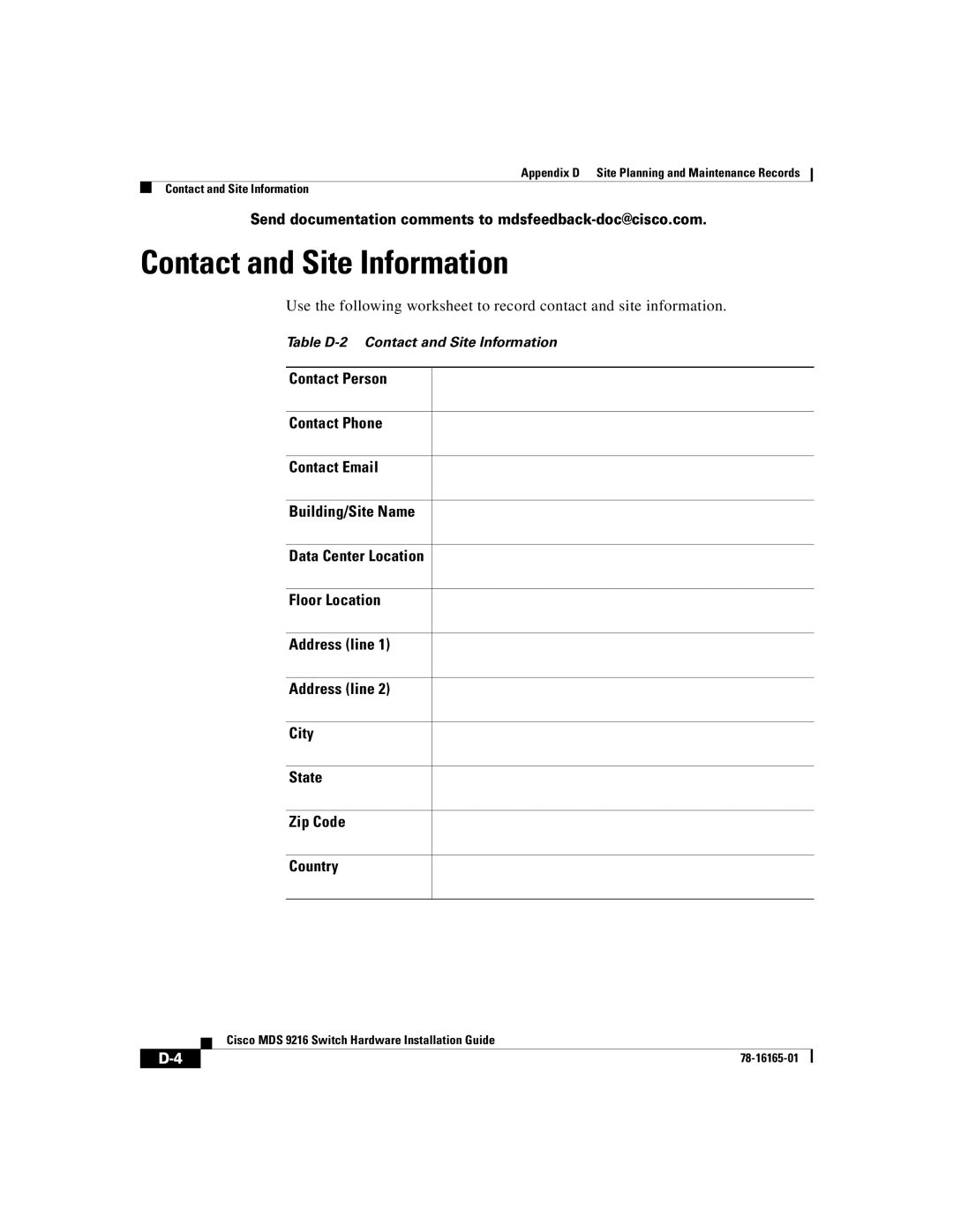 Cisco Systems 9216 manual Contact and Site Information 