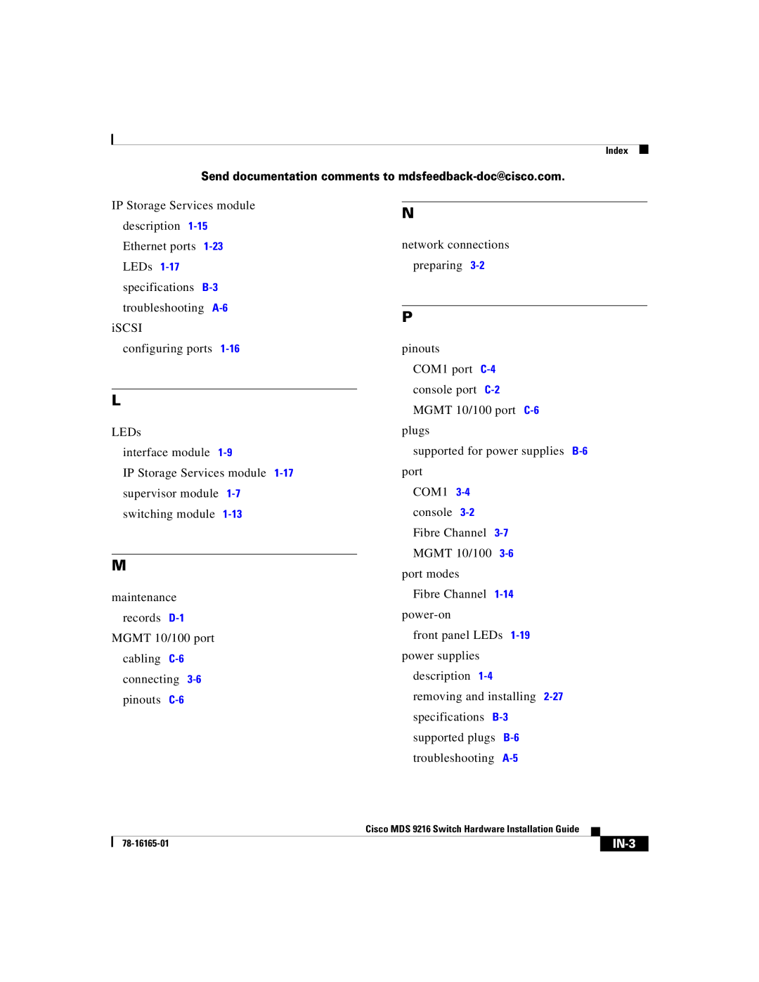 Cisco Systems 9216 manual IN-3 