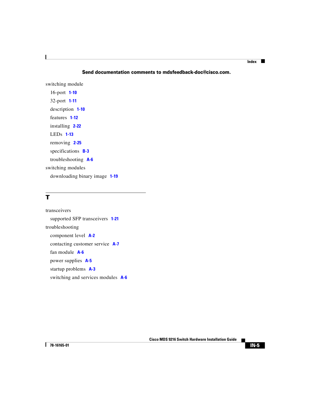 Cisco Systems 9216 manual IN-5 