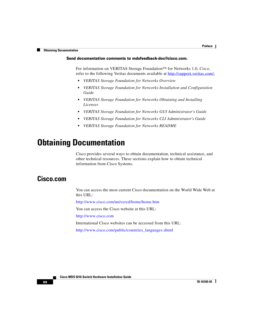 Cisco Systems 9216 manual Obtaining Documentation, Cisco.com 