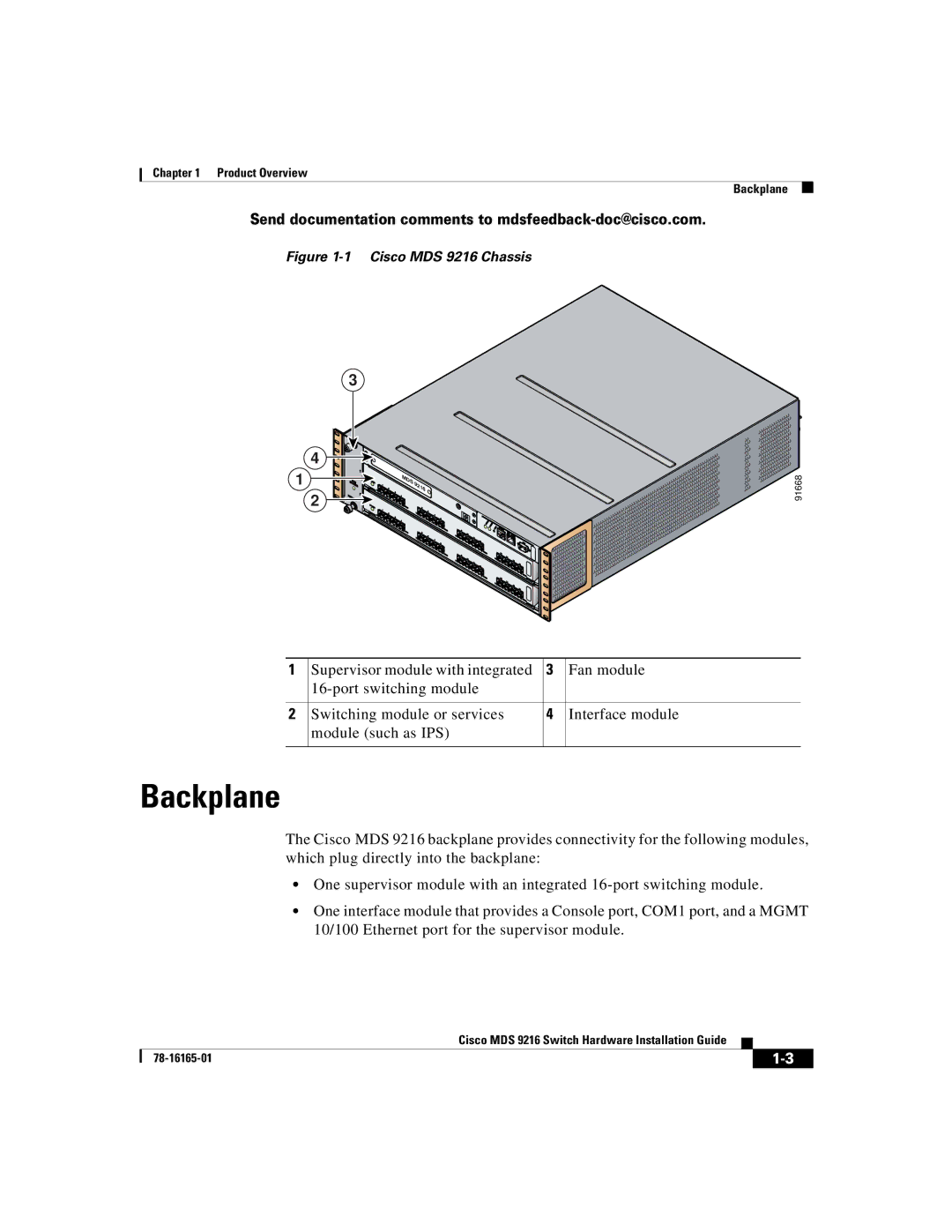 Cisco Systems manual Backplane, Cisco MDS 9216 Chassis 