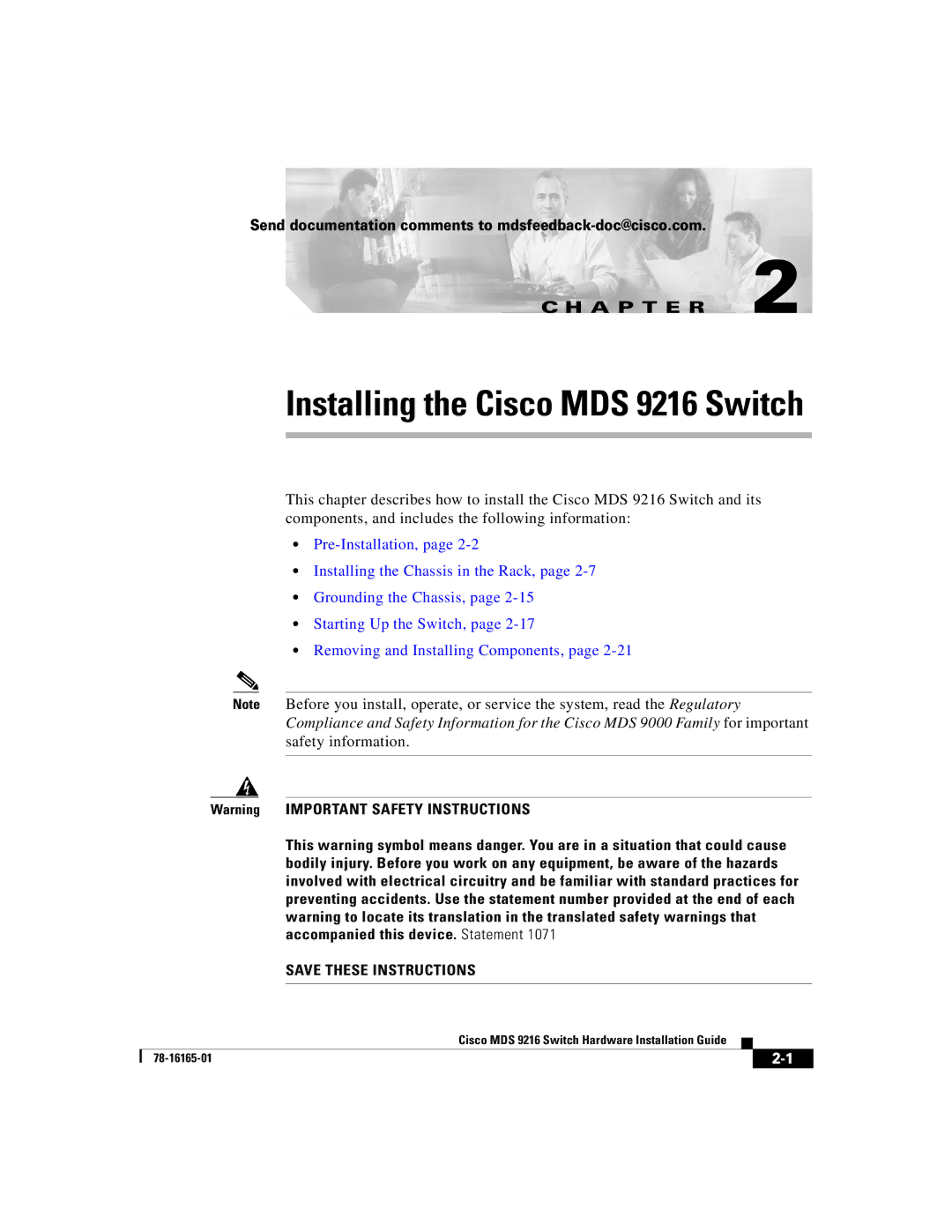 Cisco Systems manual Installing the Cisco MDS 9216 Switch 