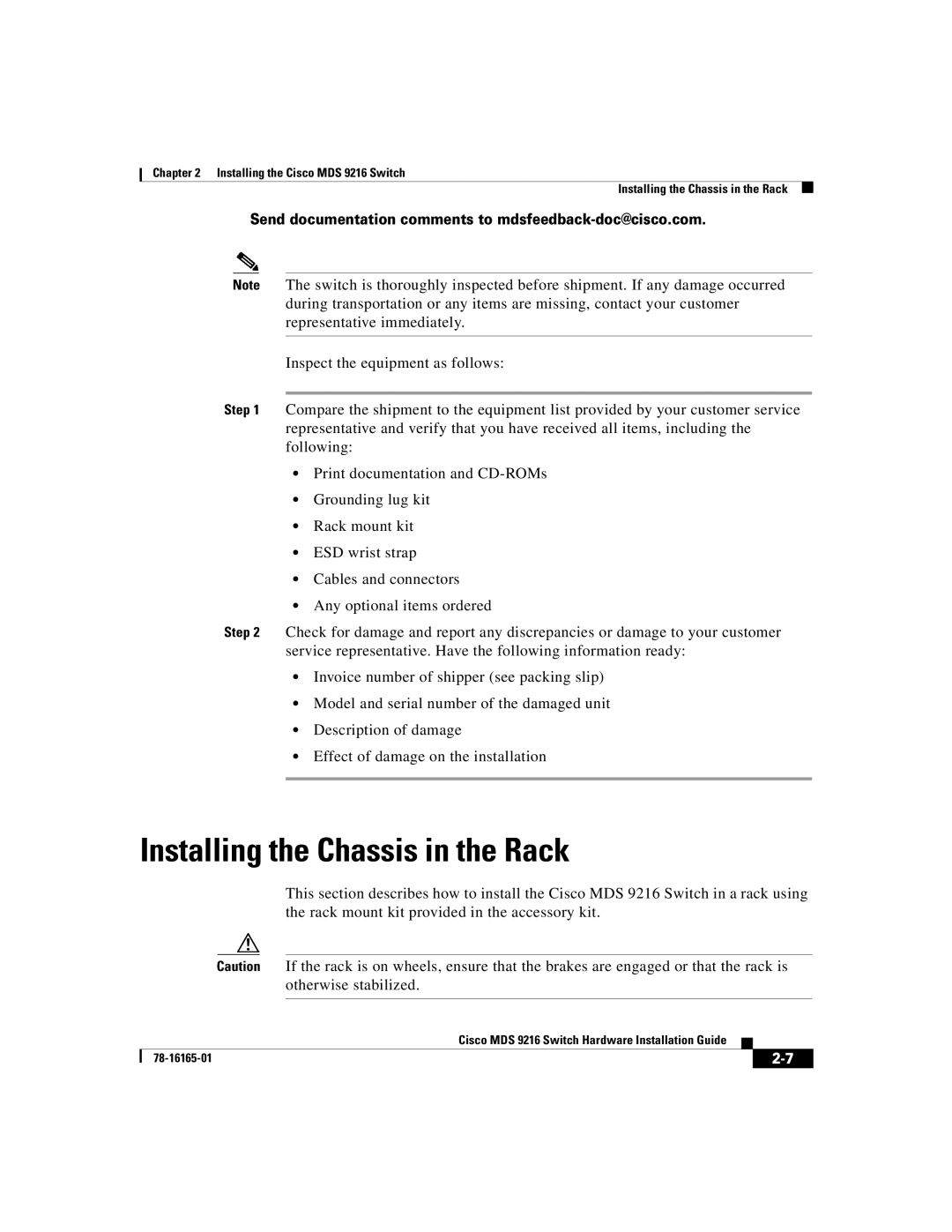 Cisco Systems 9216 manual Installing the Chassis in the Rack 