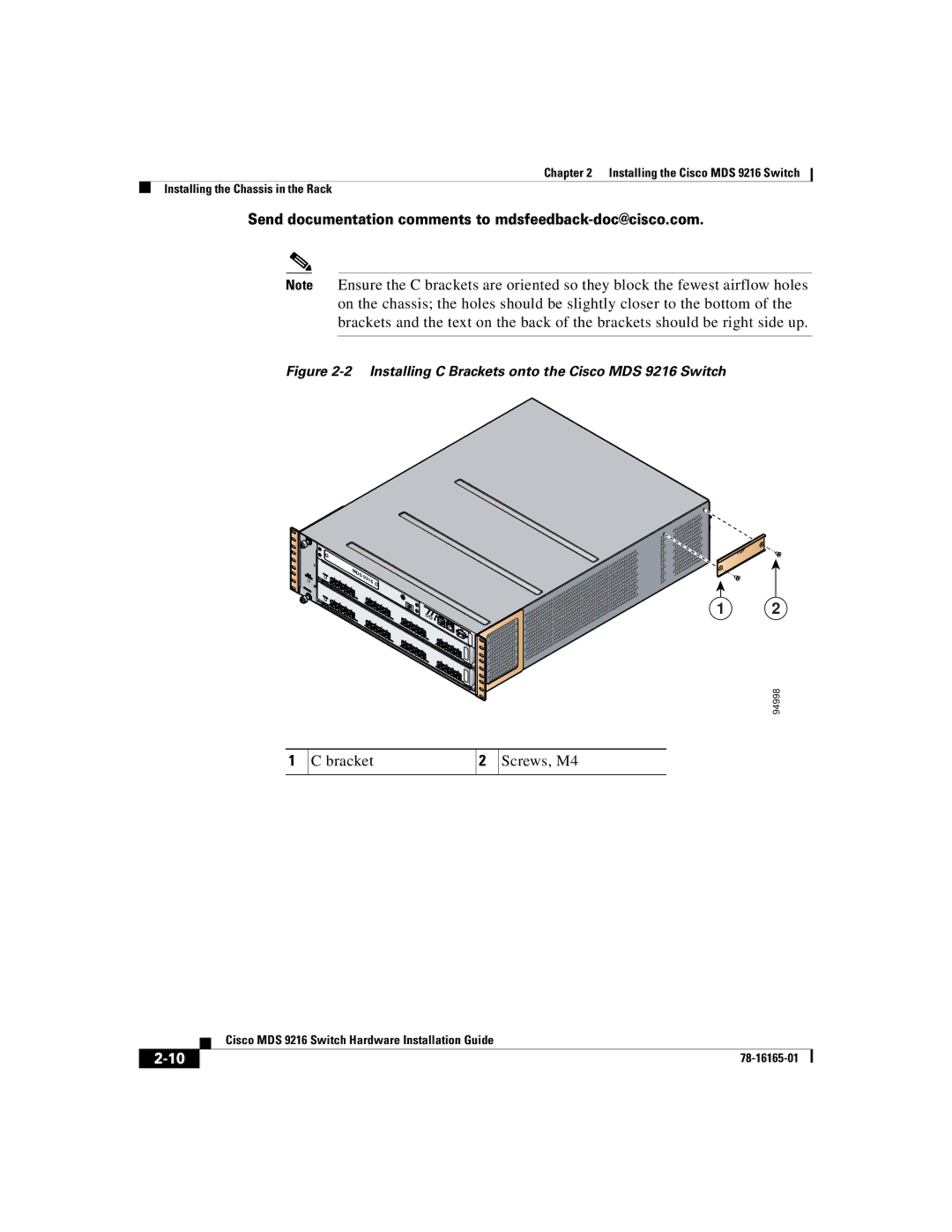 Cisco Systems 9216 manual Bracket Screws, M4 