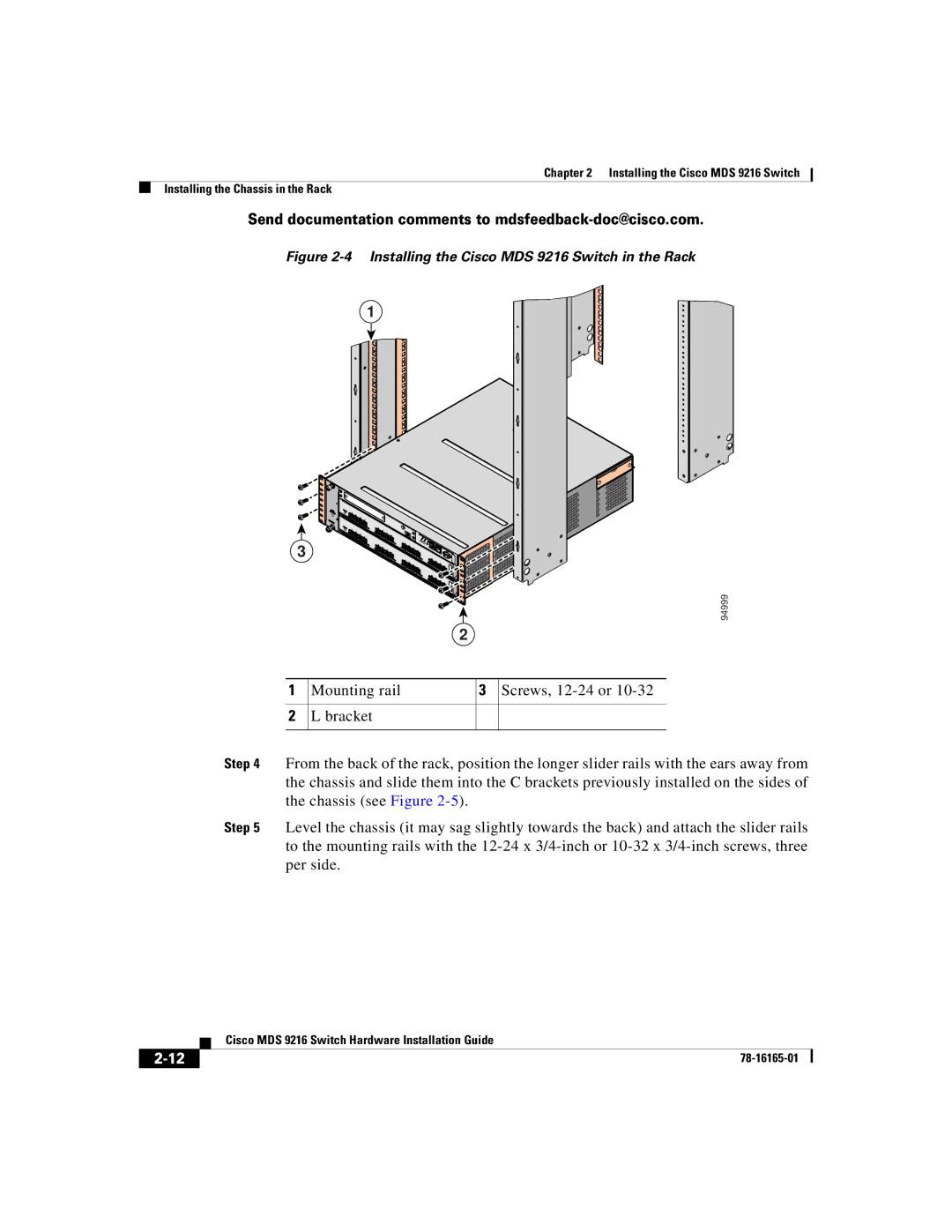 Cisco Systems manual Installing the Cisco MDS 9216 Switch in the Rack 