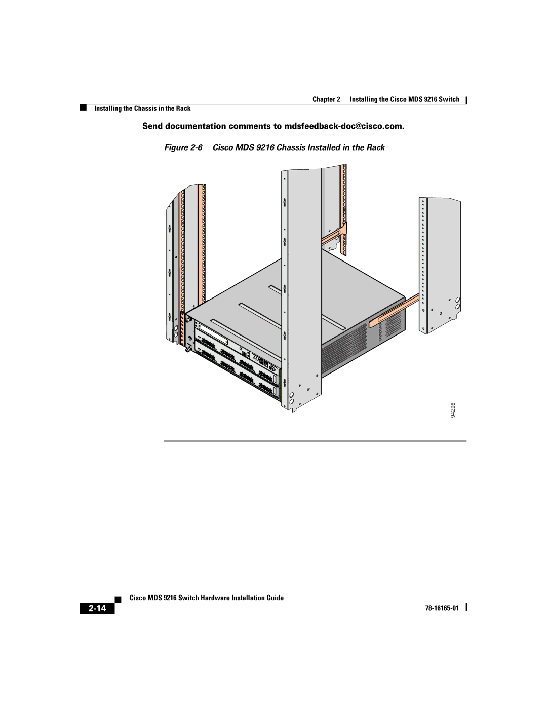 Cisco Systems manual Cisco MDS 9216 Chassis Installed in the Rack 