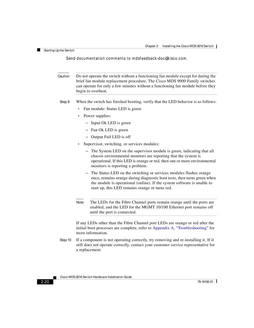 Cisco Systems 9216 manual Send documentation comments to mdsfeedback-doc@cisco.com 