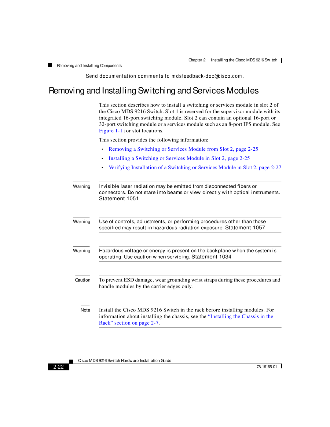 Cisco Systems 9216 manual Removing and Installing Switching and Services Modules 