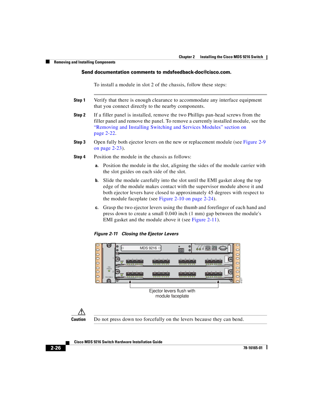 Cisco Systems 9216 manual Closing the Ejector Levers 