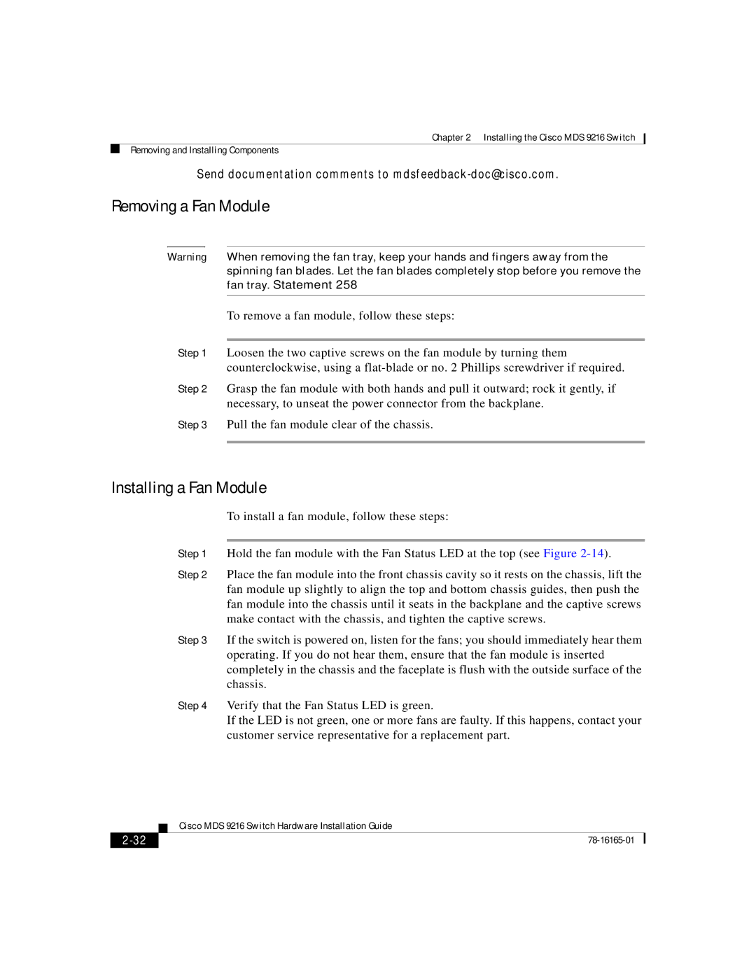 Cisco Systems 9216 manual Removing a Fan Module 