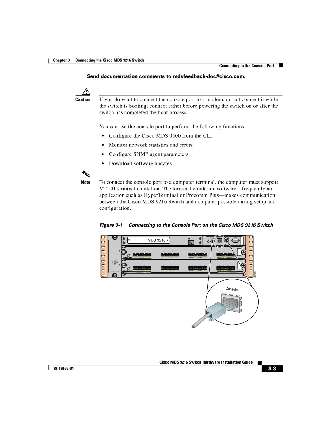 Cisco Systems manual Connecting to the Console Port on the Cisco MDS 9216 Switch 