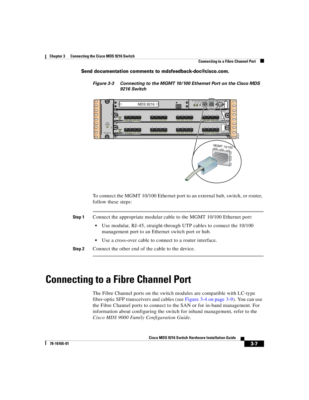 Cisco Systems 9216 manual Connecting to a Fibre Channel Port 