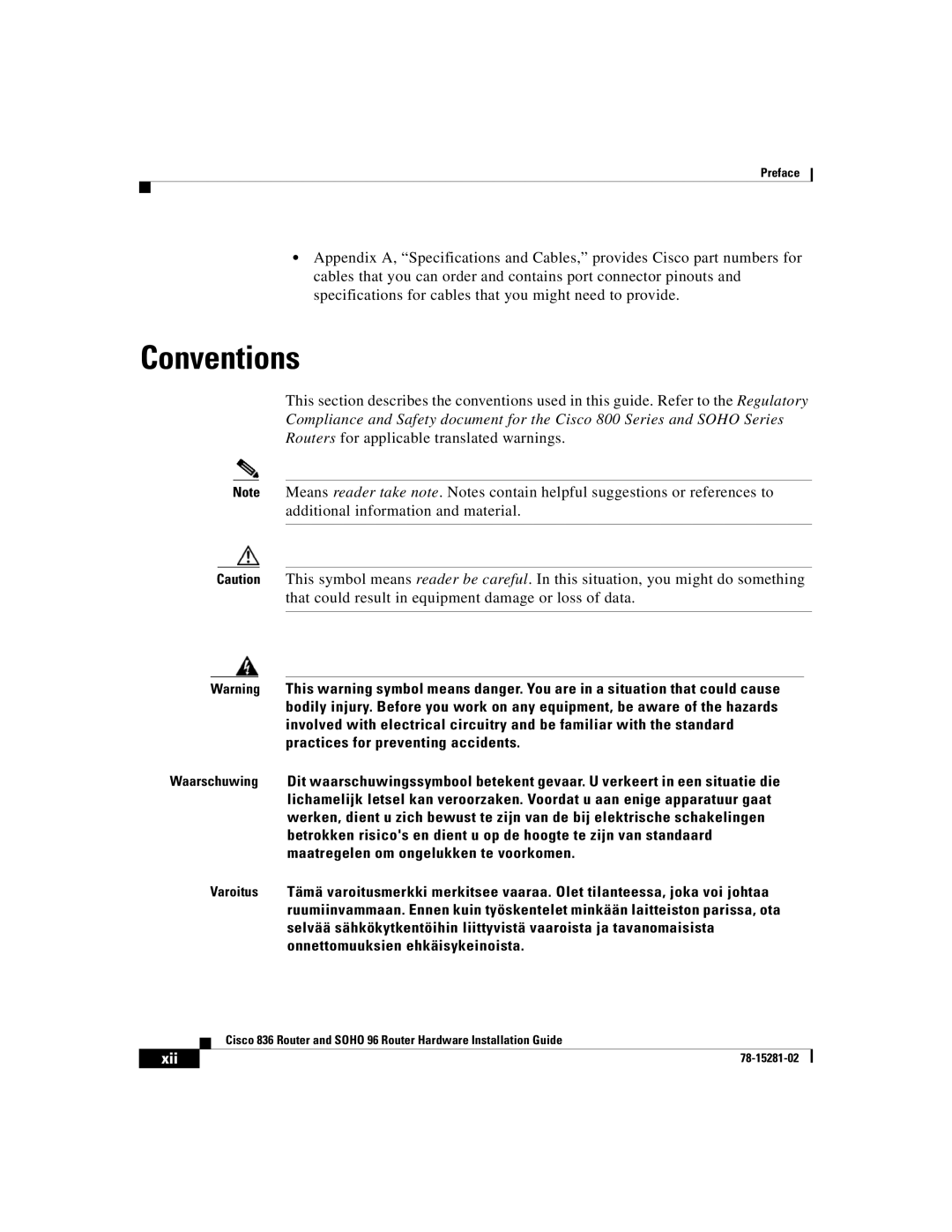 Cisco Systems 96, 836 manual Conventions, Xii 