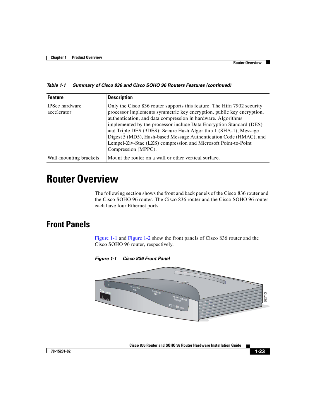 Cisco Systems 836, 96 manual Router Overview, Front Panels 