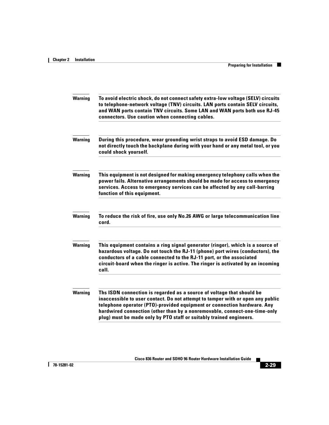 Cisco Systems 836, 96 manual Installation Preparing for Installation 