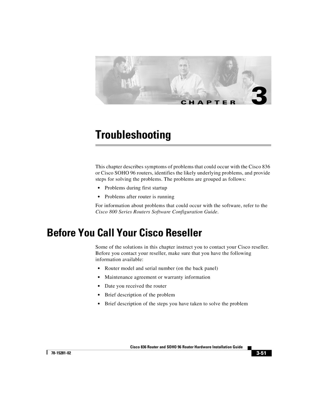 Cisco Systems 836, 96 manual Troubleshooting, Before You Call Your Cisco Reseller 