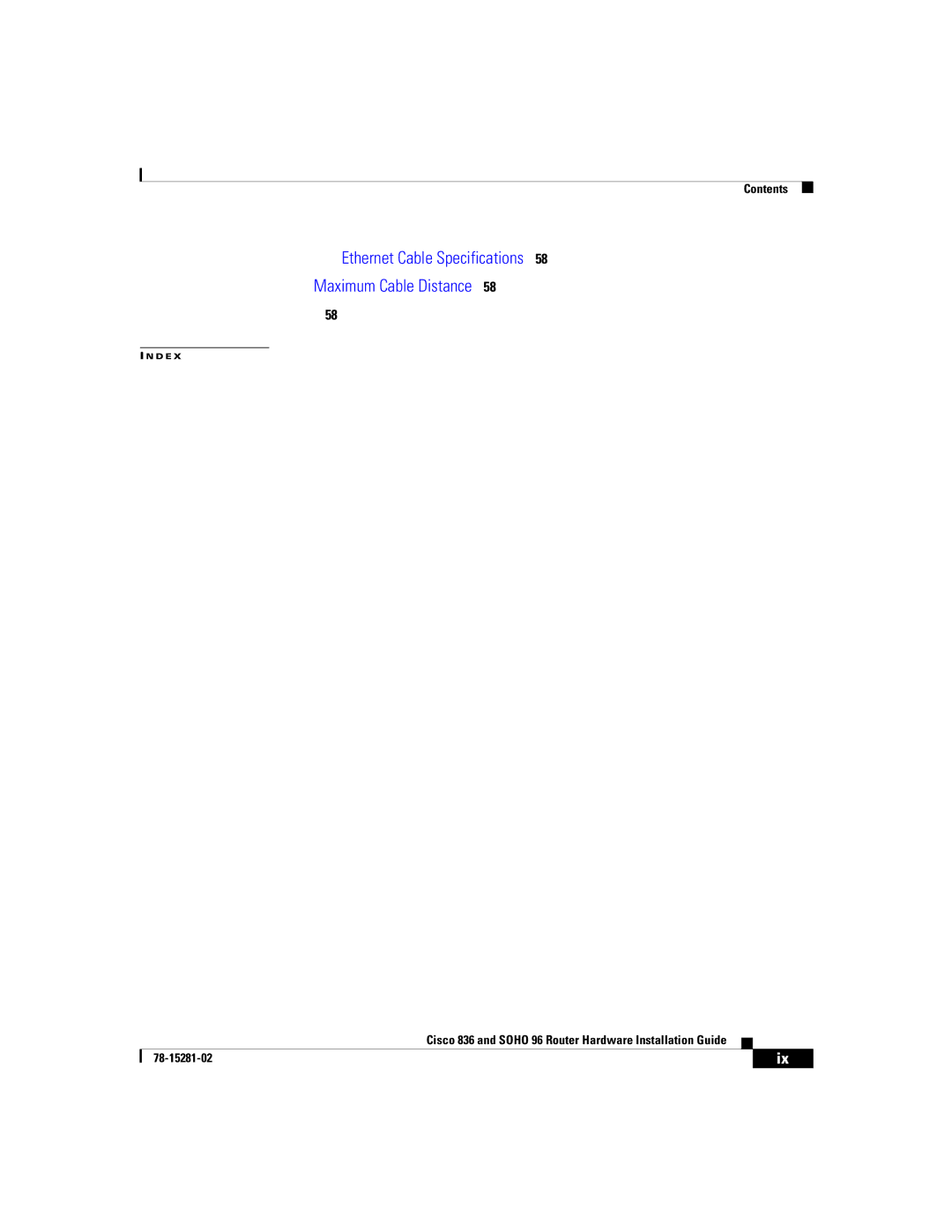 Cisco Systems 836, 96 manual Ethernet Cable Specifications Maximum Cable Distance 