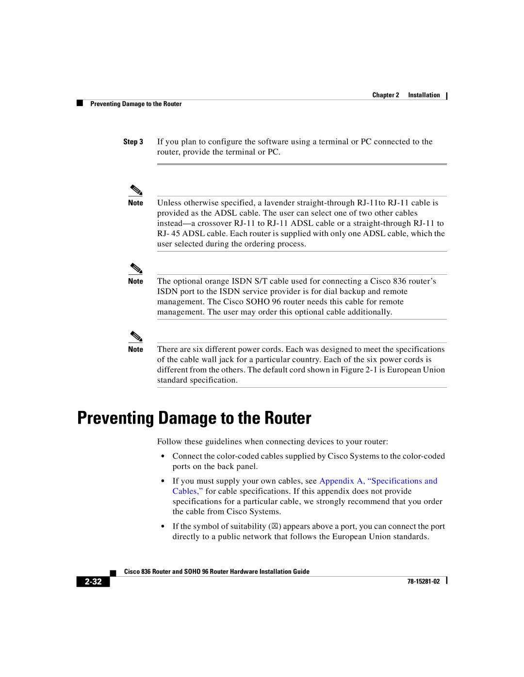 Cisco Systems 96 manual Preventing Damage to the Router 