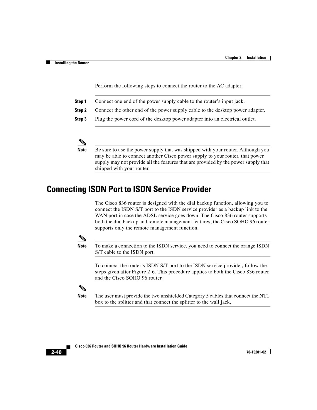 Cisco Systems 96 manual Connecting Isdn Port to Isdn Service Provider 