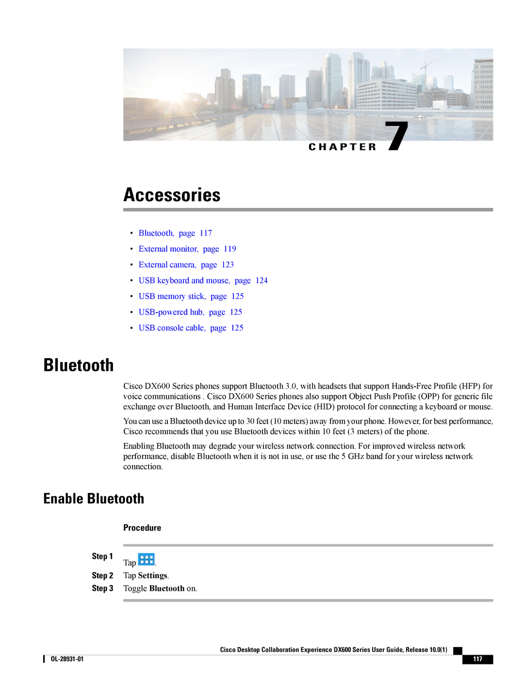 Cisco Systems CPDX650K9, A03D600GA2 manual Enable Bluetooth, Toggle Bluetooth on 