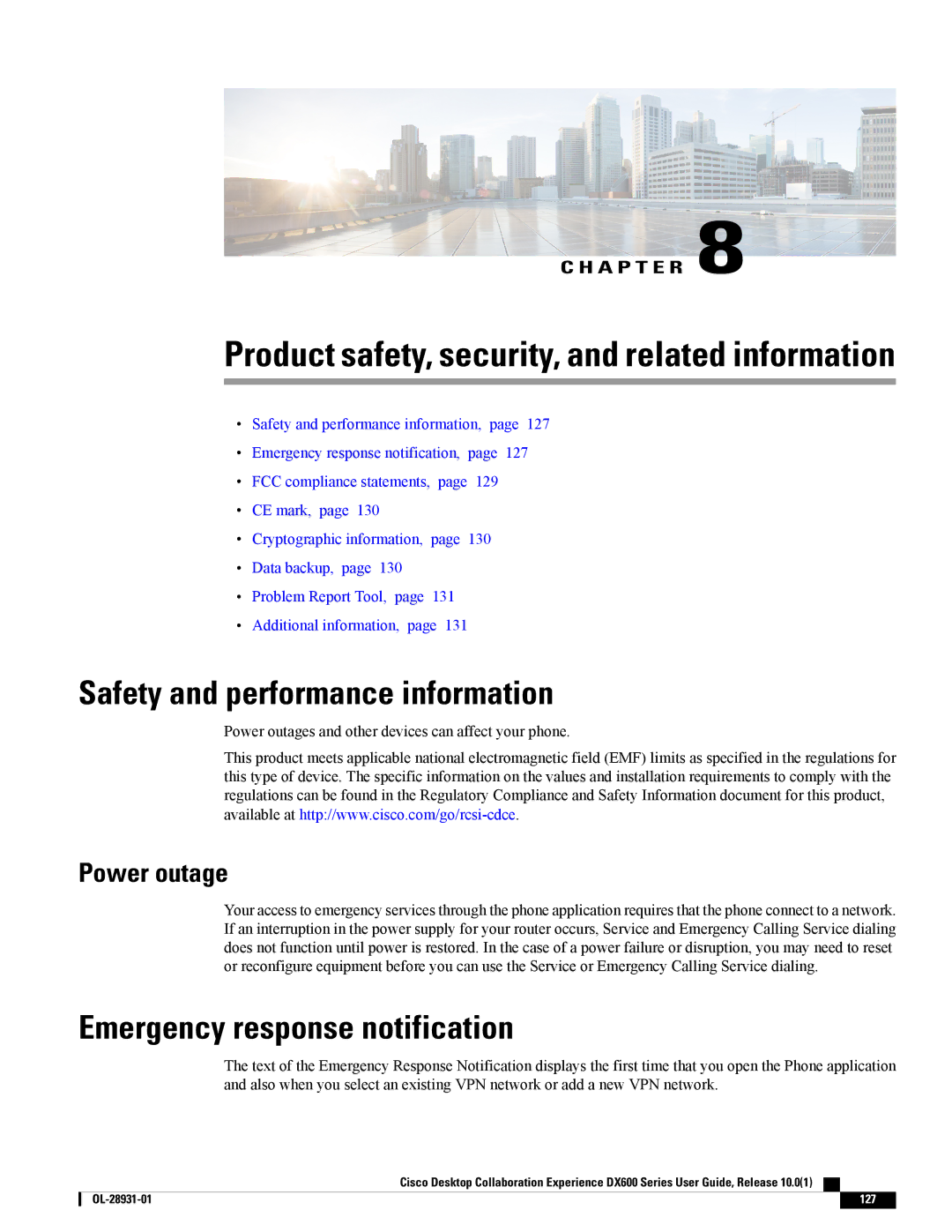 Cisco Systems CPDX650K9, A03D600GA2 manual Safety and performance information, Emergency response notification, Power outage 